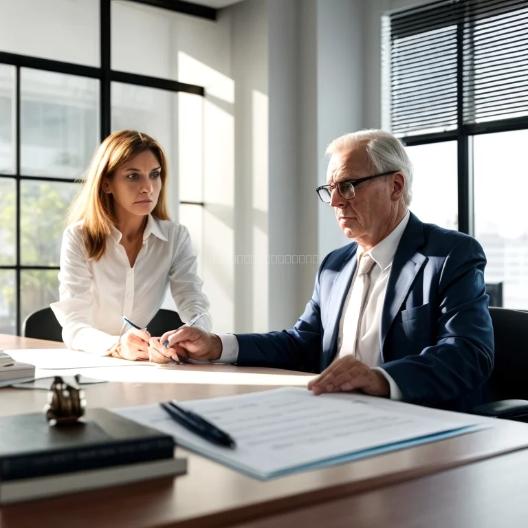 Senior citizen consulting legal advisor